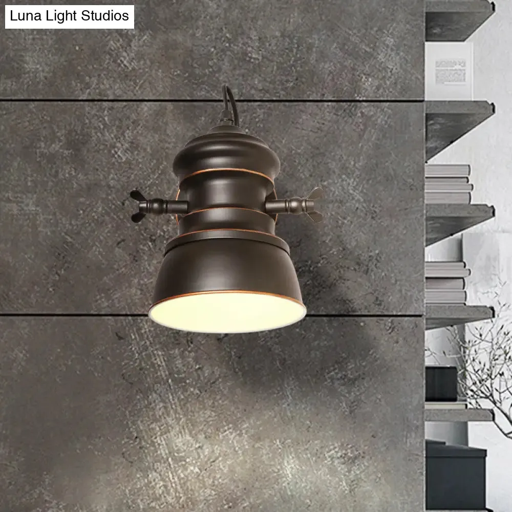 1-Head Wall Mounted Bedroom Sconce with Swivel Joint - Black Round Iron Lighting for Warehouse