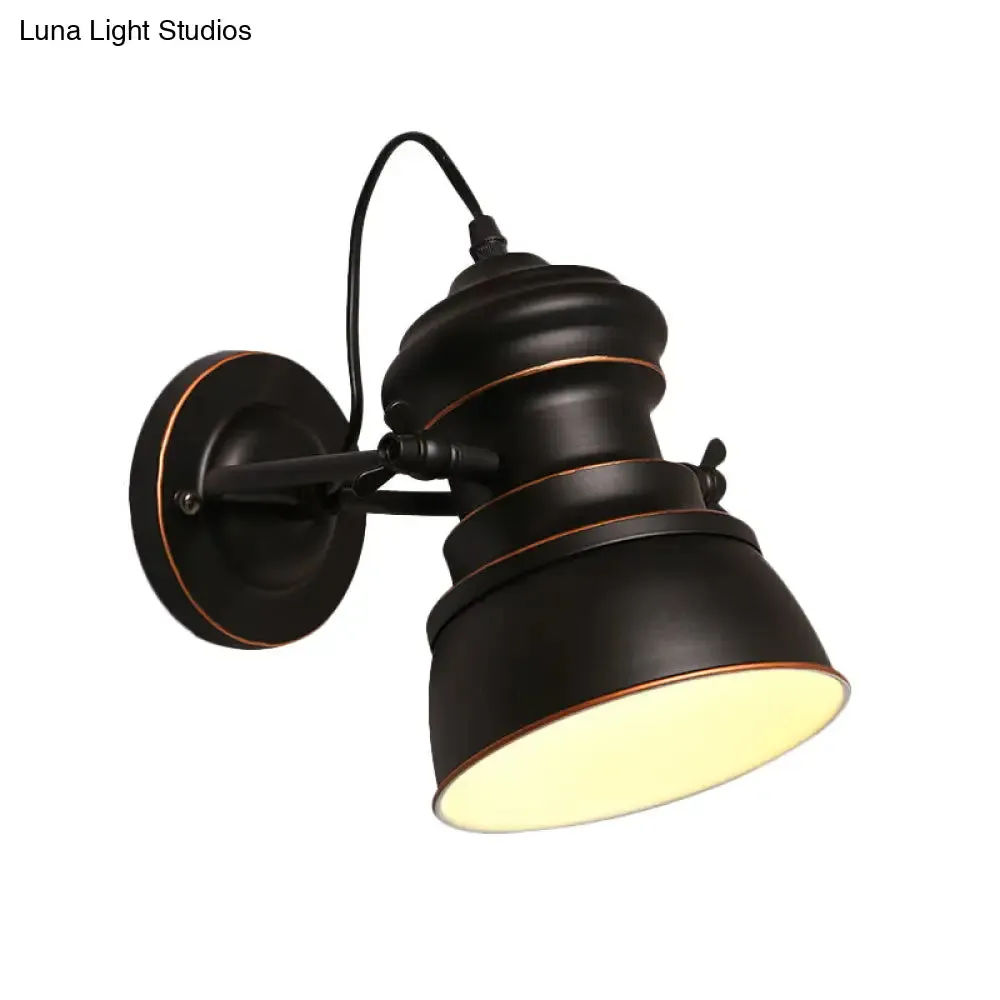 1-Head Wall Mounted Bedroom Sconce with Swivel Joint - Black Round Iron Lighting for Warehouse