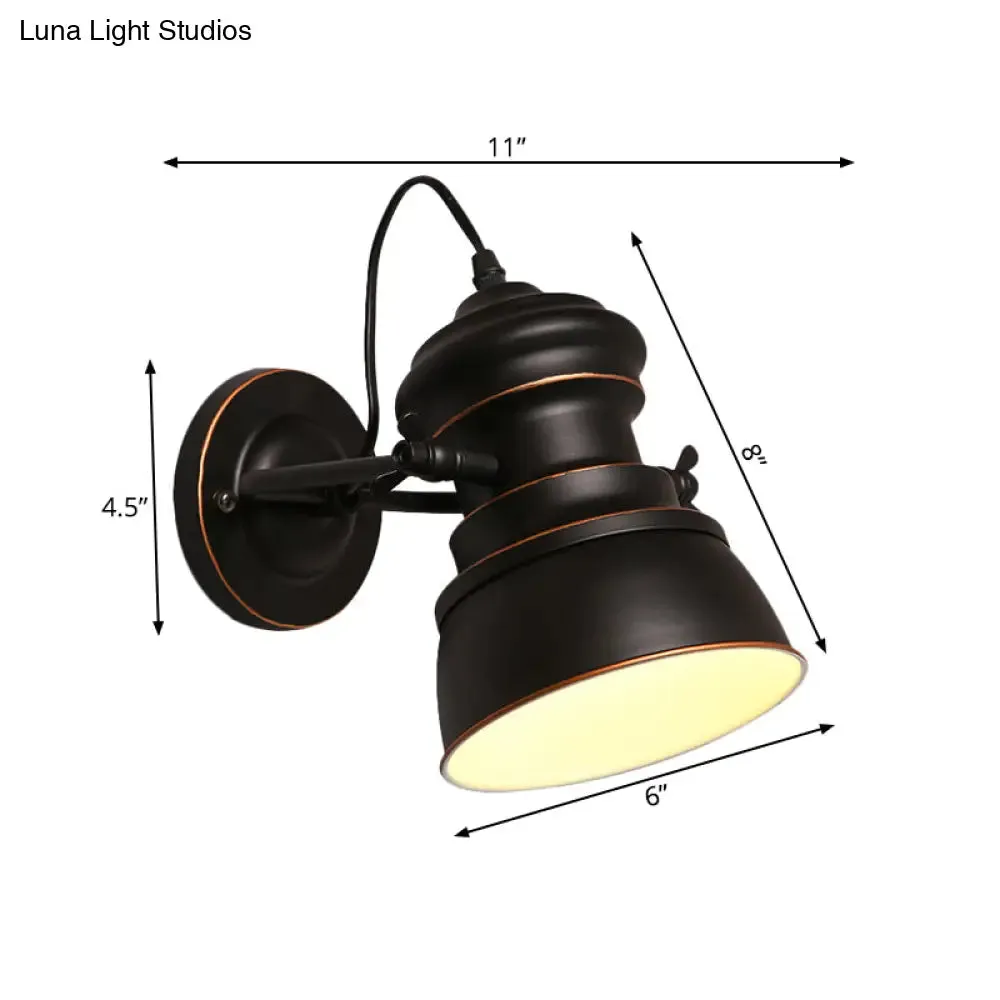 1-Head Wall Mounted Bedroom Sconce with Swivel Joint - Black Round Iron Lighting for Warehouse