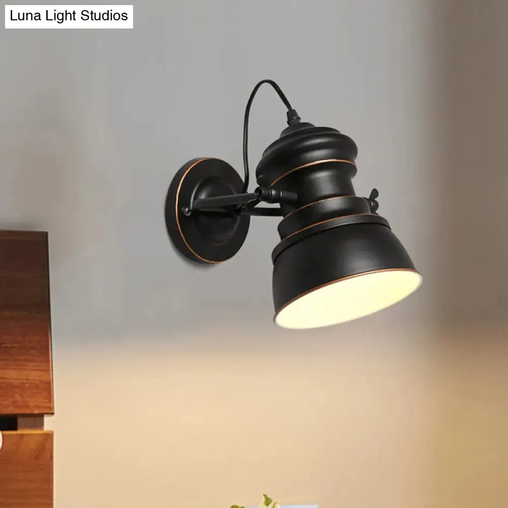 1-Head Wall Mounted Bedroom Sconce with Swivel Joint - Black Round Iron Lighting for Warehouse