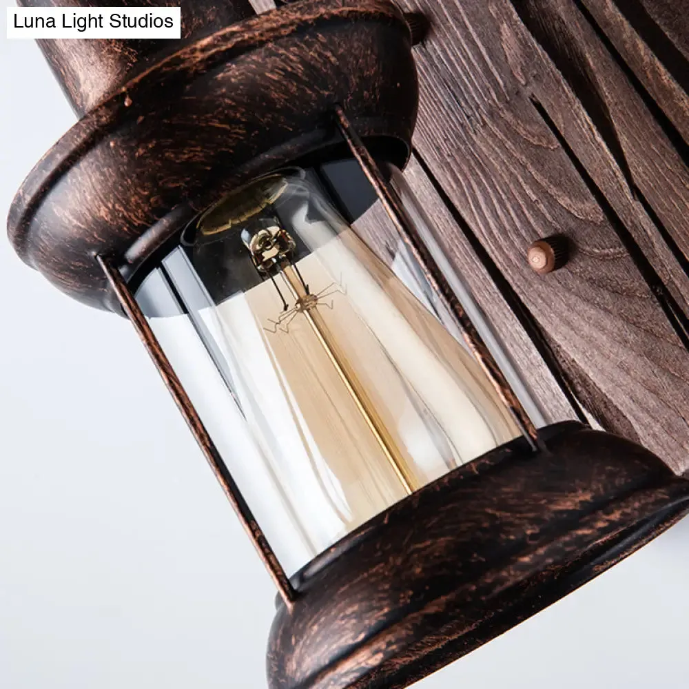 1-Light Industrial Lantern Wall Mount with Clear Glass Shade - Ideal for Restaurants