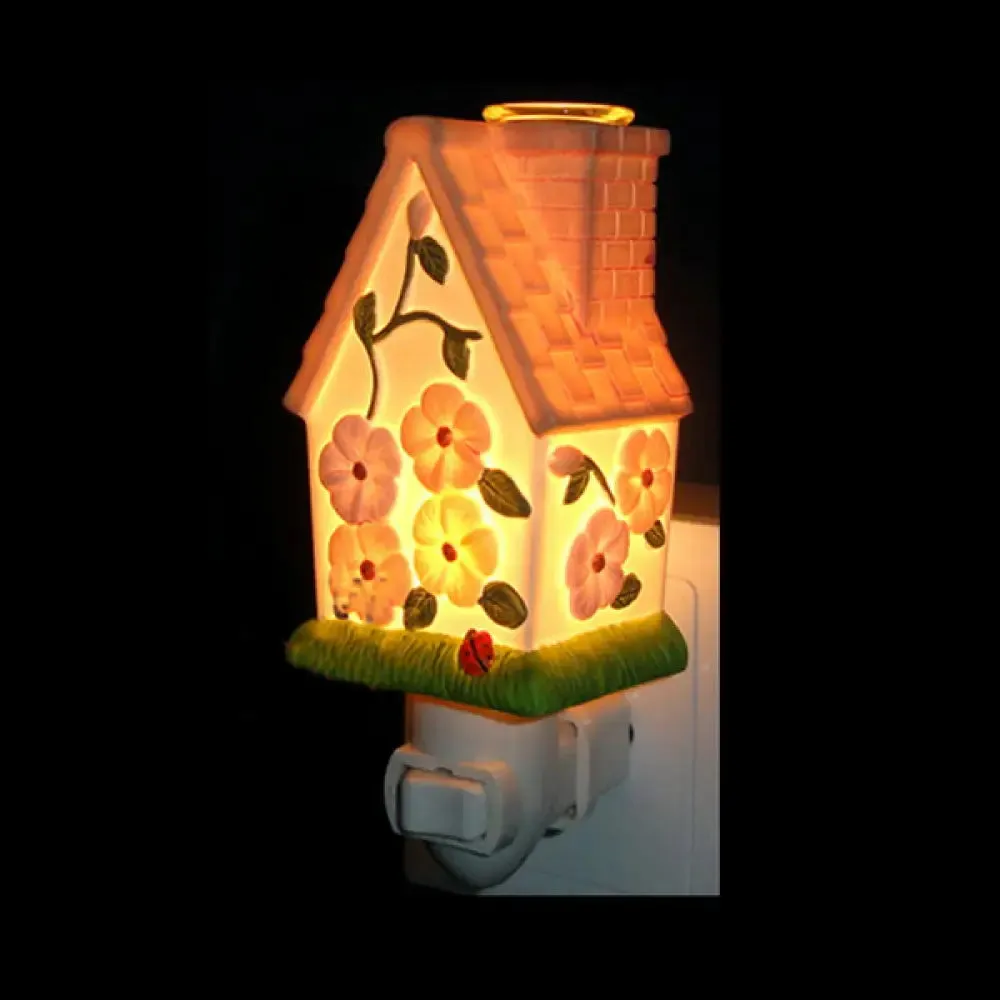 1 Light Lodge Ceramics Wall Sconce Night Light with Lighthouse Design - Pink/White/Yellow