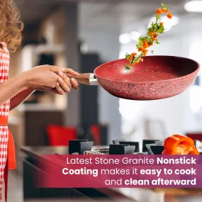 10 Inch Frying Pan With Special Lid - Deluxe Copper Granite Stone Coating - PFOA PFOS PTFE Free - Premium Nonstick Scratch Proof Coating - Comes With Special Lid, Red