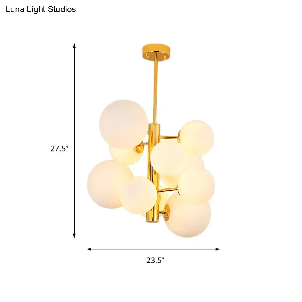 10/13 Bulbs Global Chandelier Lamp: Modern Milk Glass Hanging Light in Gold