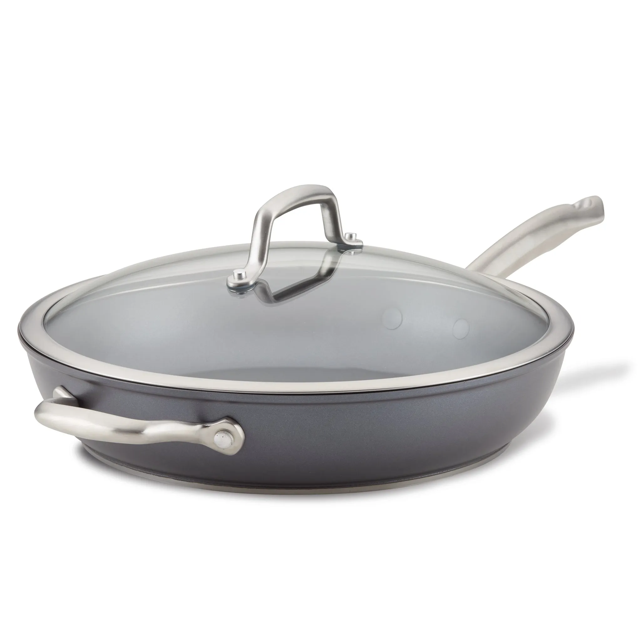 12-Inch Deep Frying Pan with Lid and Helper Handle