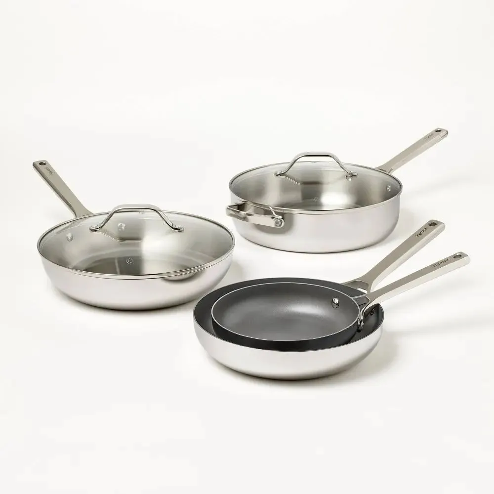 12pc Nonstick Stainless Steel Cookware Set with 6pc Pan Protectors Silver - Figm