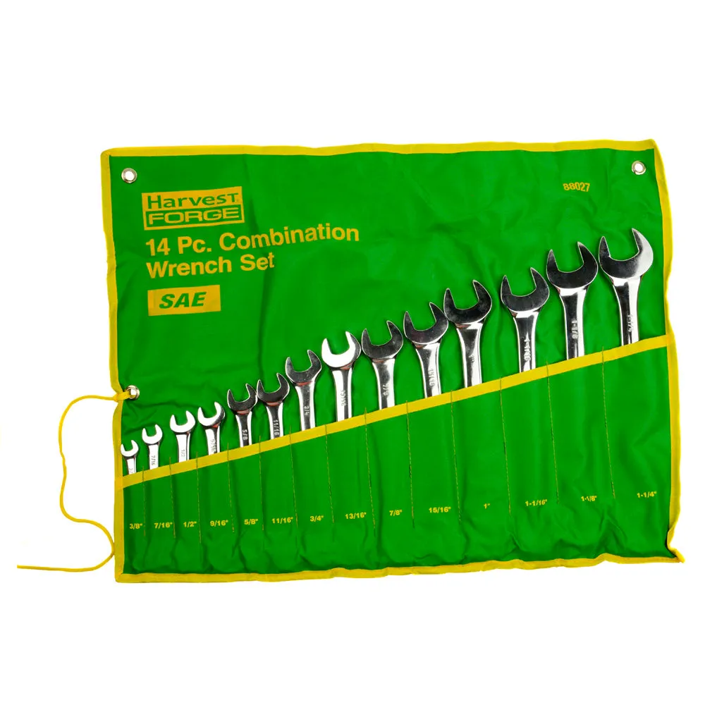 14PC Piece SAE Standard Combination Wrench Set w Roll-Up Pouch 3/8" to 1 1/4"