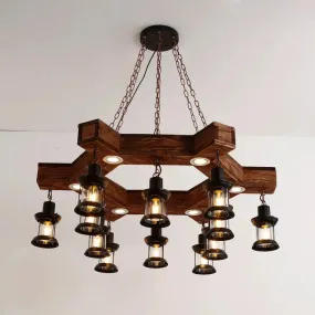 15-Head Wood Black Chandelier - Industrial Tree/Rudder Suspension Lighting Fixture