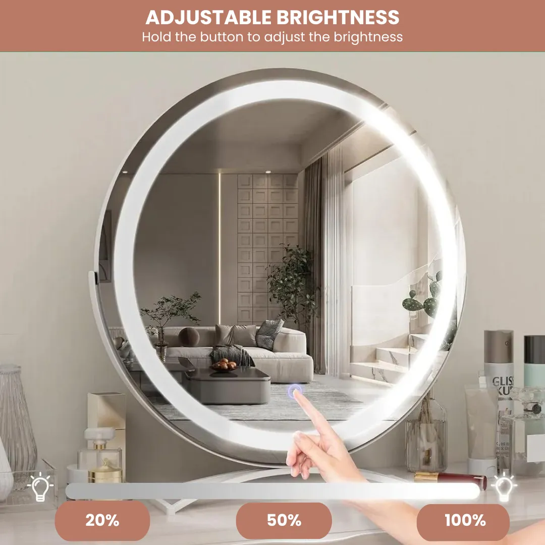 18 Inch Circular LED Vanity Lighted Mirror with Touch Control and 3-Color Dimmable Lighting