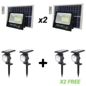 2 100W Solar Flood Lights 10000 Lumens   4 36 LED Solar Spotlights