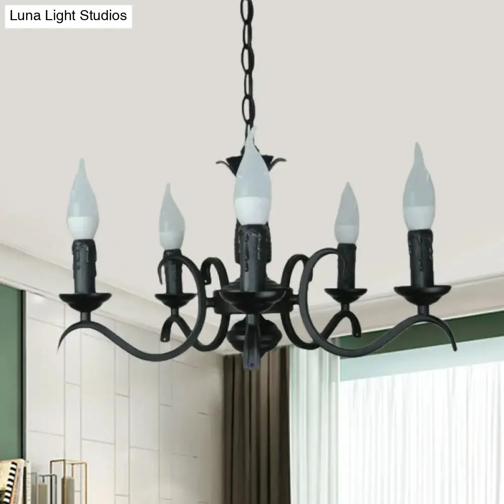 2-Tier Traditional Metal Candle Chandelier with Black Finish - Ideal for Living Room - Ceiling Hanging Light Fixture with 3/5/6 Bulbs