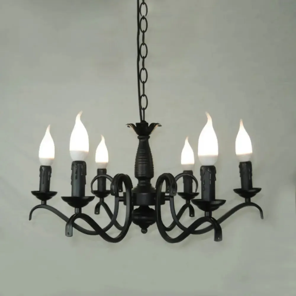 2-Tier Traditional Metal Candle Chandelier with Black Finish - Ideal for Living Room - Ceiling Hanging Light Fixture with 3/5/6 Bulbs