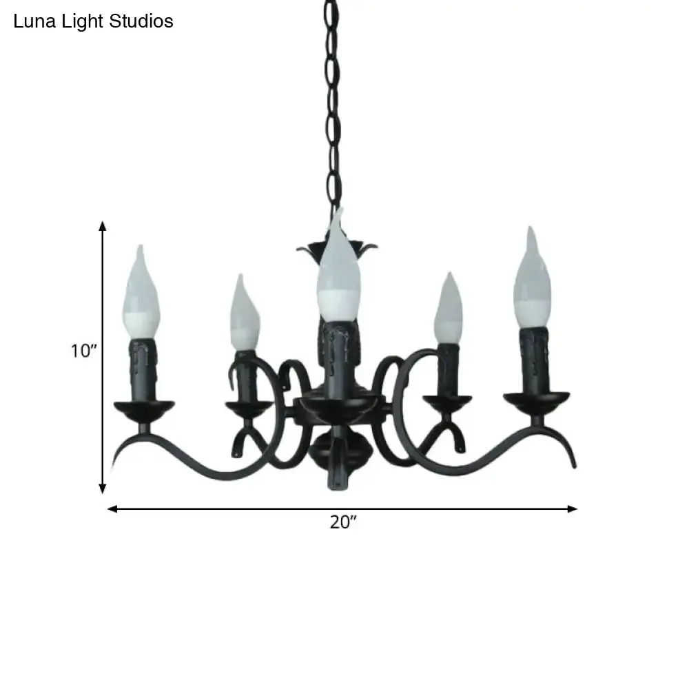 2-Tier Traditional Metal Candle Chandelier with Black Finish - Ideal for Living Room - Ceiling Hanging Light Fixture with 3/5/6 Bulbs