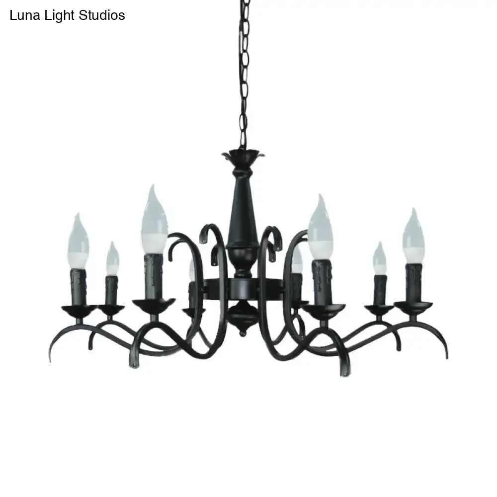 2-Tier Traditional Metal Candle Chandelier with Black Finish - Ideal for Living Room - Ceiling Hanging Light Fixture with 3/5/6 Bulbs