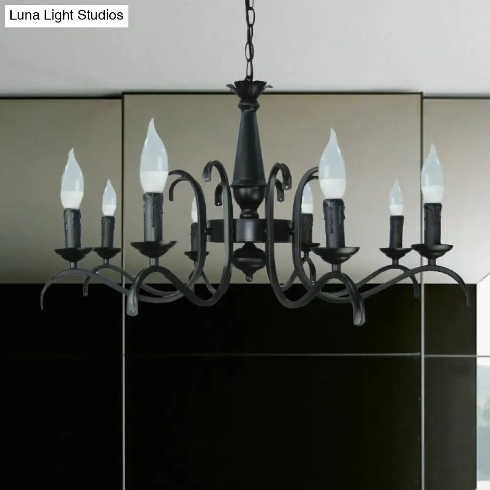 2-Tier Traditional Metal Candle Chandelier with Black Finish - Ideal for Living Room - Ceiling Hanging Light Fixture with 3/5/6 Bulbs