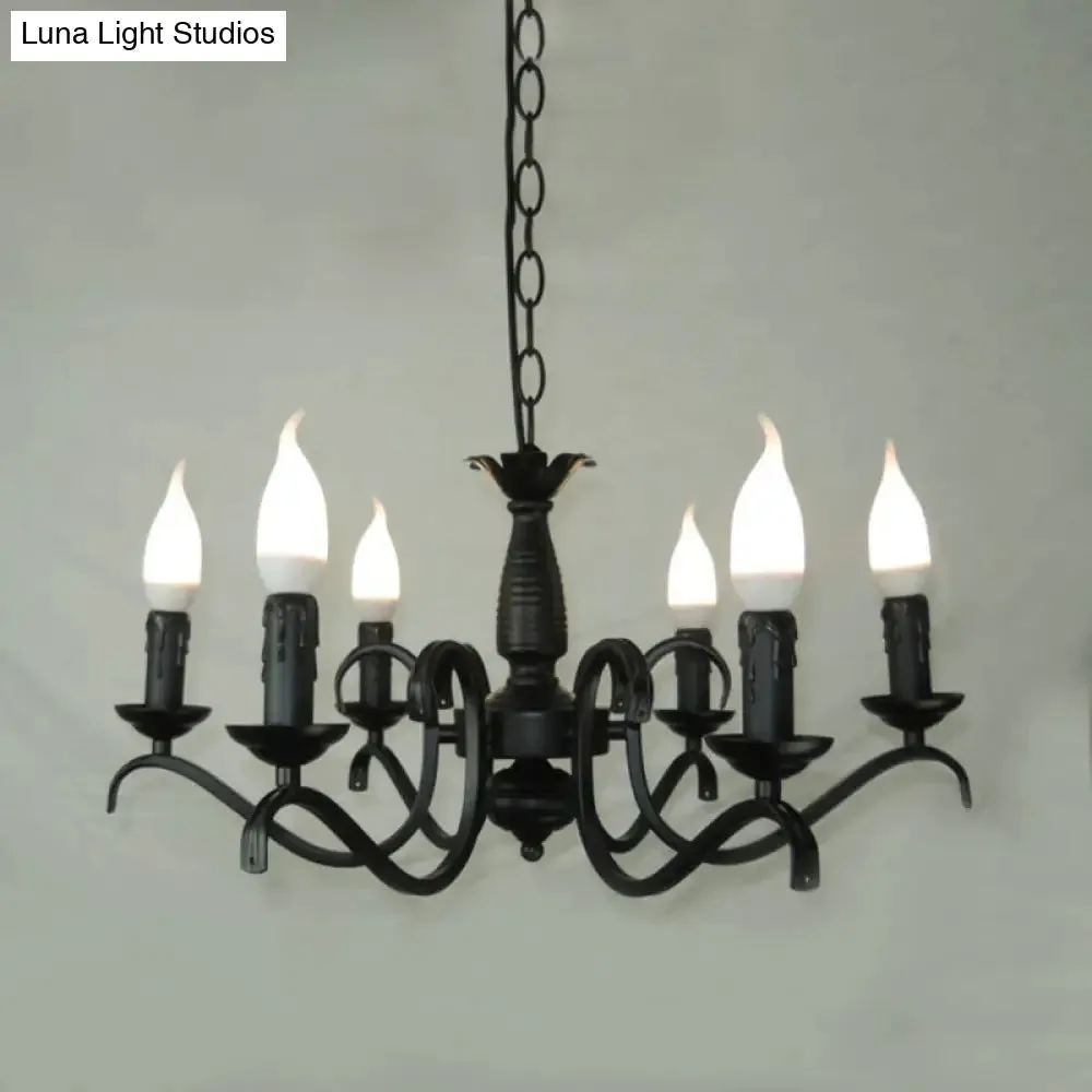 2-Tier Traditional Metal Candle Chandelier with Black Finish - Ideal for Living Room - Ceiling Hanging Light Fixture with 3/5/6 Bulbs