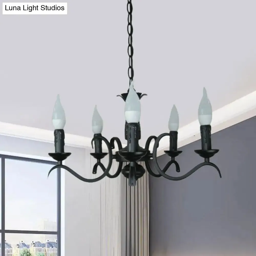 2-Tier Traditional Metal Candle Chandelier with Black Finish - Ideal for Living Room - Ceiling Hanging Light Fixture with 3/5/6 Bulbs