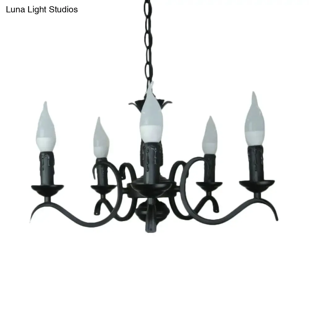 2-Tier Traditional Metal Candle Chandelier with Black Finish - Ideal for Living Room - Ceiling Hanging Light Fixture with 3/5/6 Bulbs