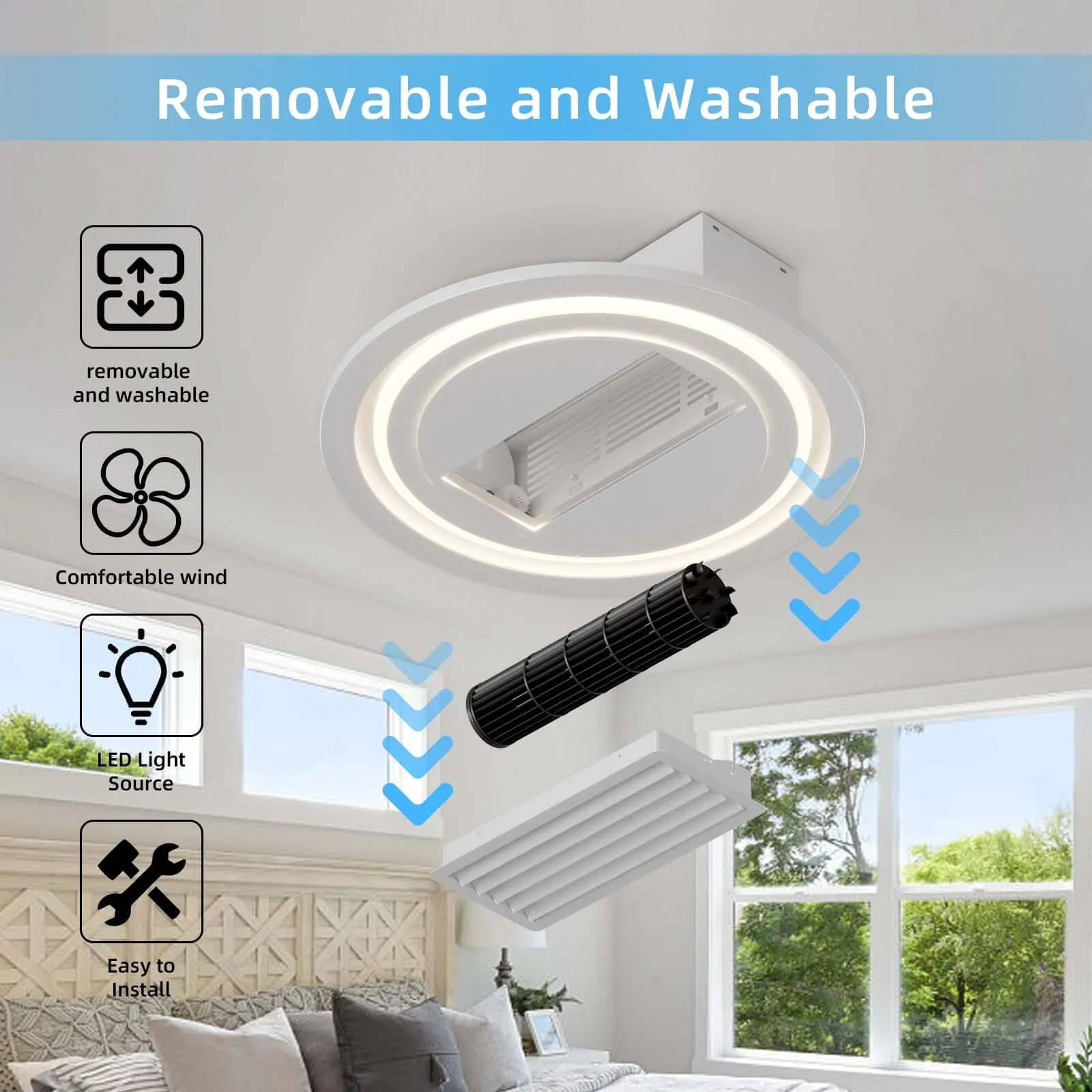 22 Modern Ceiling Fan with Remote | Washable Iron Fan