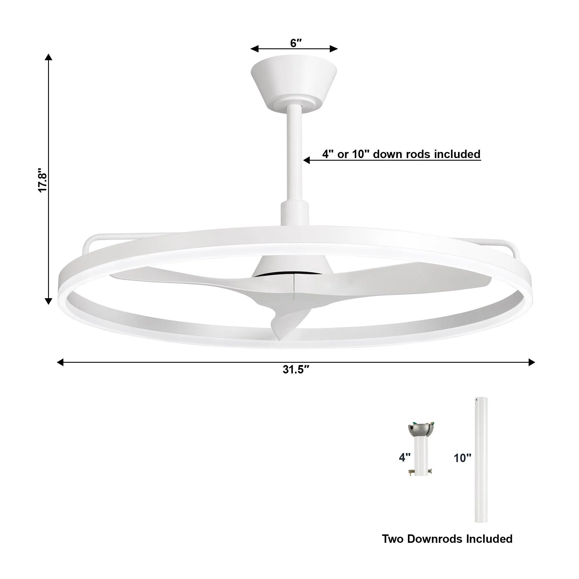 32" Theron Industrial DC Motor Downrod Mount Reversible Ceiling Fan with LED Lighting and Remote Control