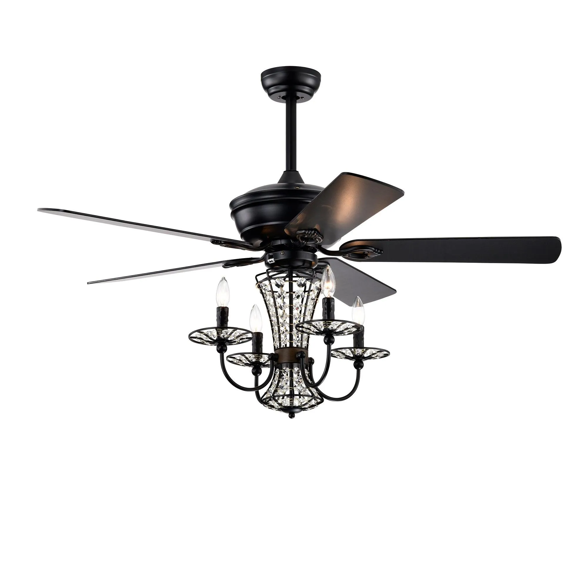 52 Inch Crystal Chandelier Fan with Lights and Remote Control, Modern Ceiling Fan with Dual Finish Reversible Blades, Fandelier for Living Room, Dining Room, Bedroom, Family Room, Matte Black