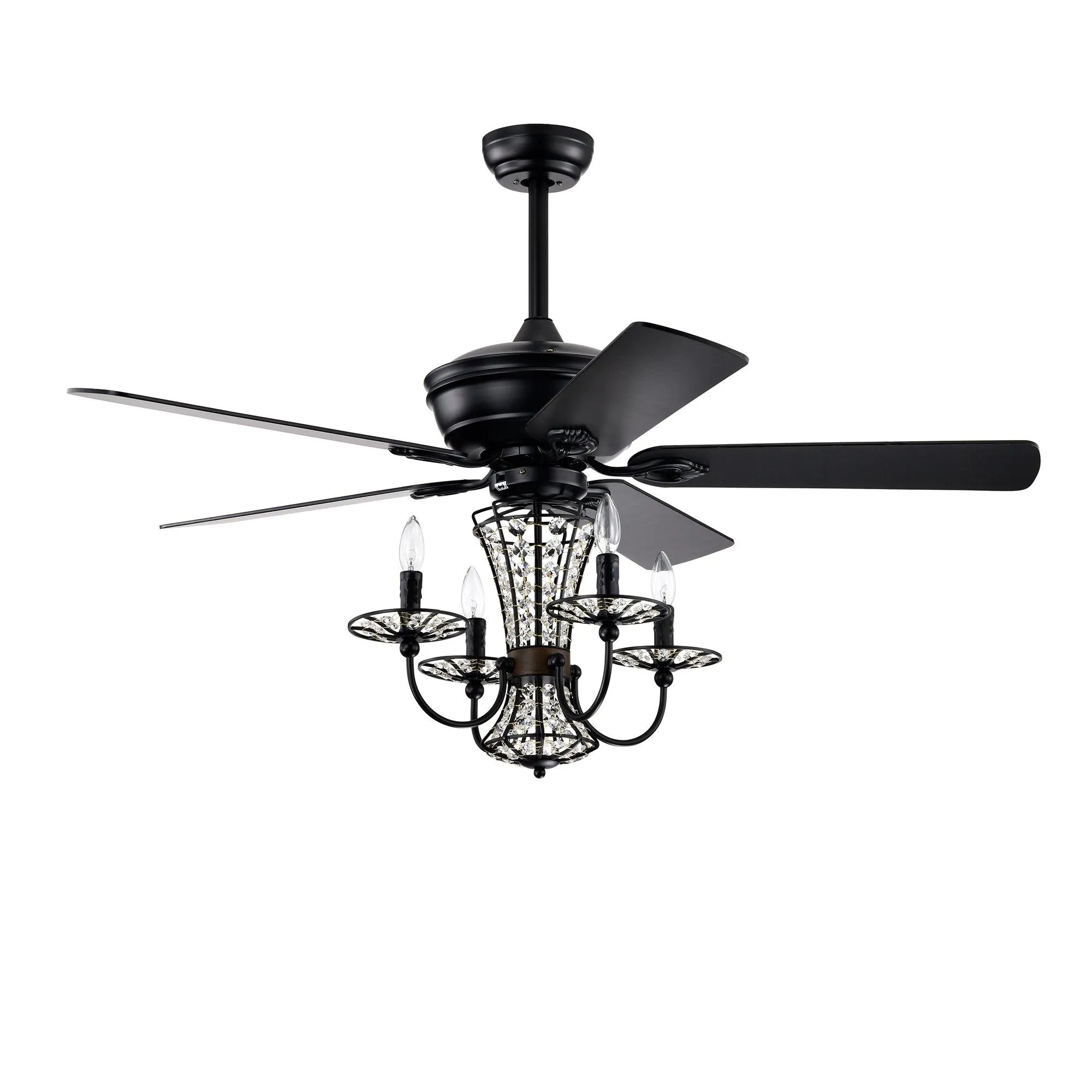 52 Inch Crystal Chandelier Fan with Lights and Remote Control, Modern Ceiling Fan with Dual Finish Reversible Blades, Fandelier for Living Room, Dining Room, Bedroom, Family Room, Matte Black