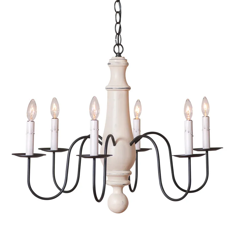 6-Arm Large Norfolk Wood Chandelier in Rustic White