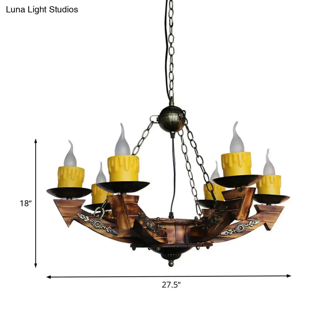 6 Lights Dark Wood Resin Pendant Lighting for Restaurant