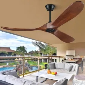 60 inch Ceiling Fan Without Light, Ceiling Fan no Light with Remote Control and Quiet DC Motor, Outdoor Ceiling Fans for Patios Without Lights, Solid Wood 3 Blades, ETL Listed-Bronze Grey