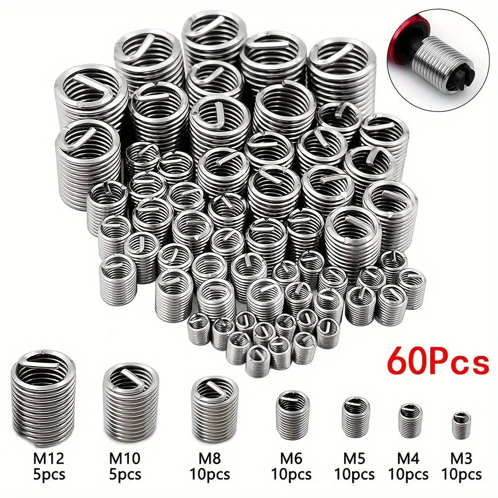 60pcs Stainless Steel Thread Repair Kit for M3M12 Screws