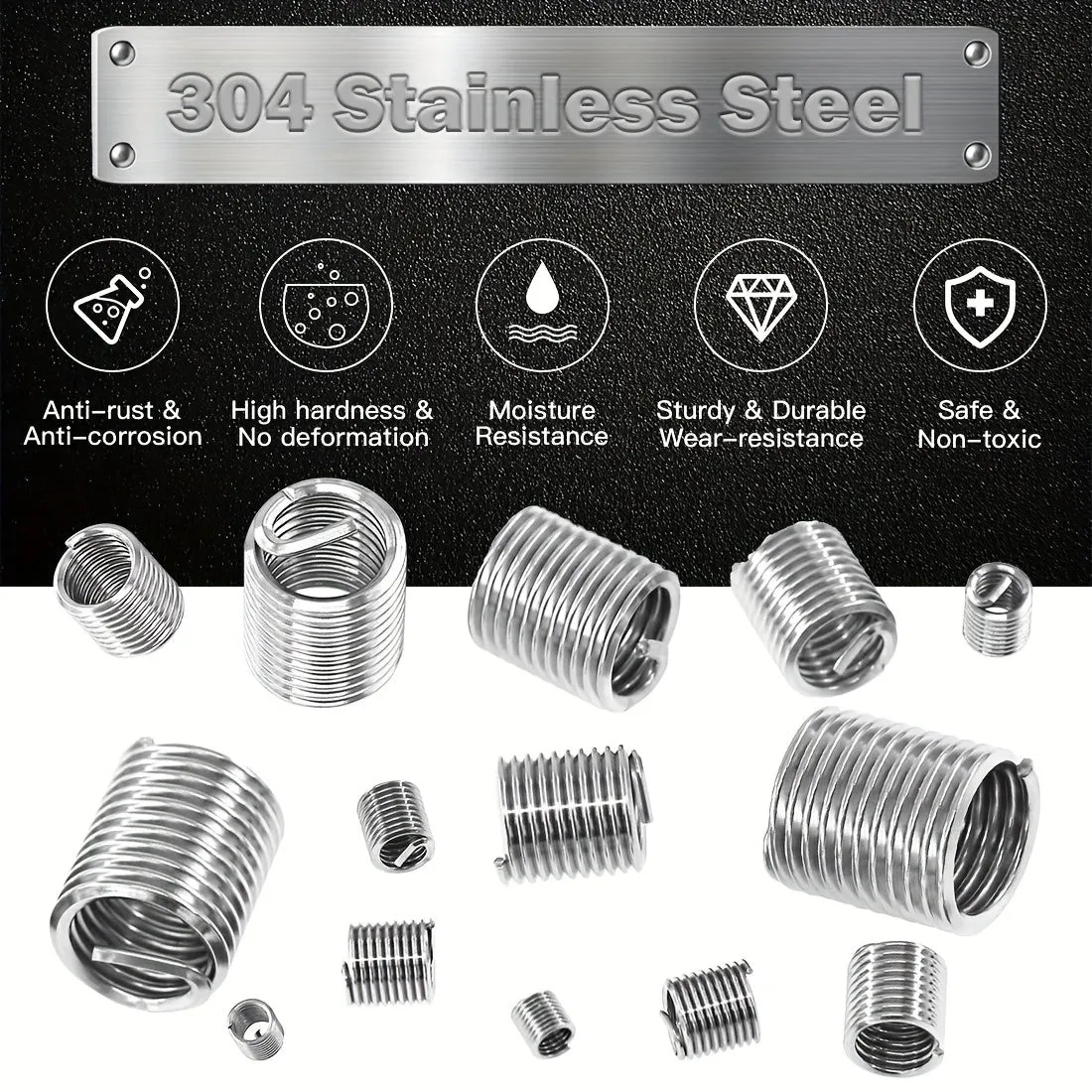 60pcs Stainless Steel Thread Repair Kit for M3M12 Screws