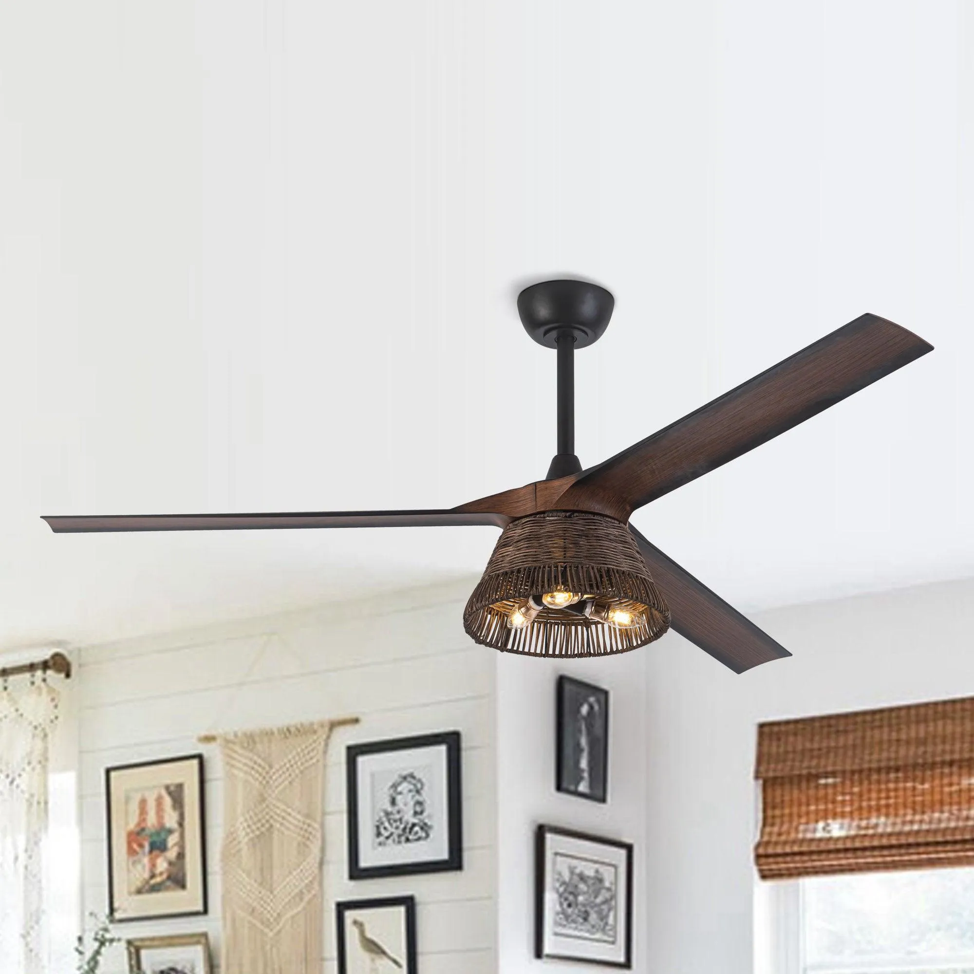 60" Farmhouse Downrod Mount Reversible Ceiling Fan with Lighting and Remote Control