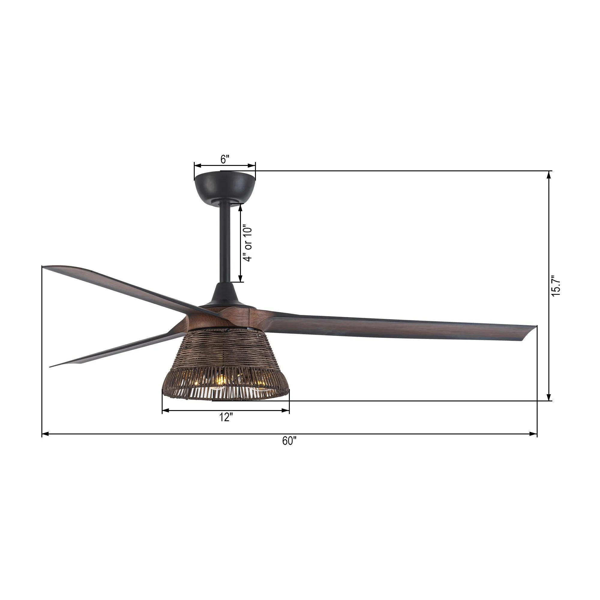 60" Farmhouse Downrod Mount Reversible Ceiling Fan with Lighting and Remote Control