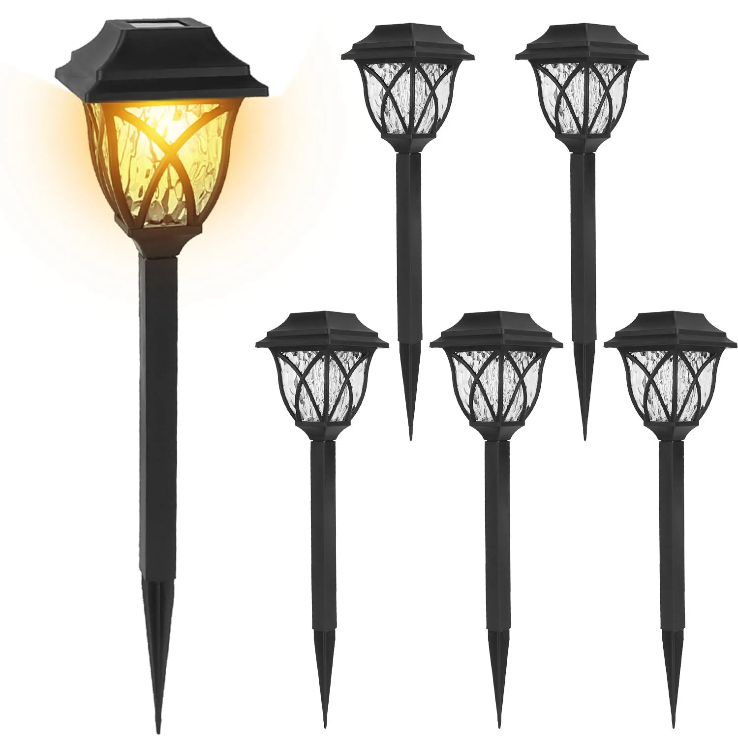 6Pack Solar Powered Stake Light Outdoor Decorative Landscape Lamp IP45 Waterproof Auto On Off Outdoor Light for Pathway Garden Yard Patio