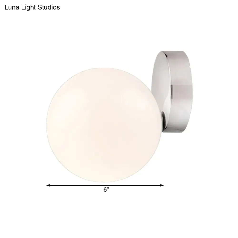 6"/8" Round Ball Wall Sconce Modern Style Milk Glass Living Room Light, Wall Mounted Lamp with Silver Finish