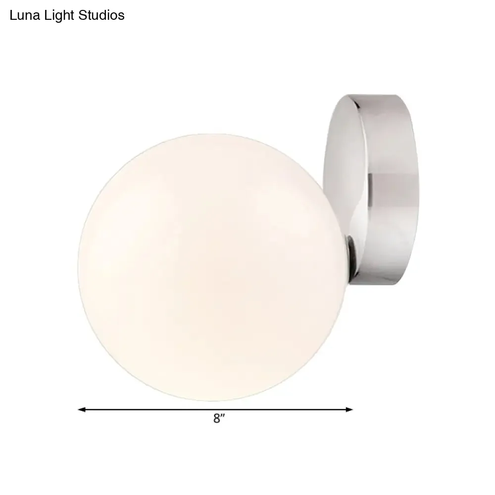 6"/8" Round Ball Wall Sconce Modern Style Milk Glass Living Room Light, Wall Mounted Lamp with Silver Finish