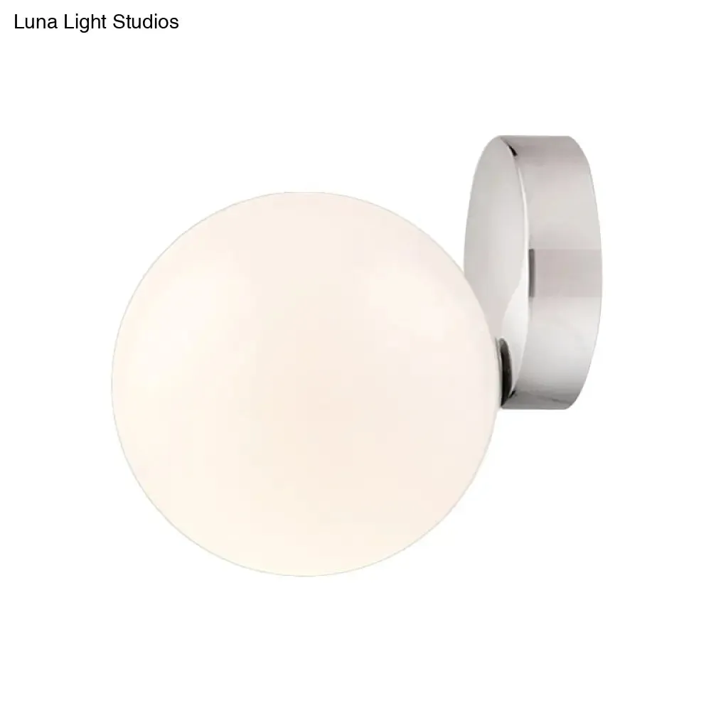 6"/8" Round Ball Wall Sconce Modern Style Milk Glass Living Room Light, Wall Mounted Lamp with Silver Finish