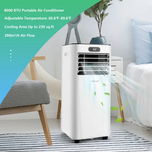 8000BTU 3-in-1 Portable Air Conditioner with Remote Control-White