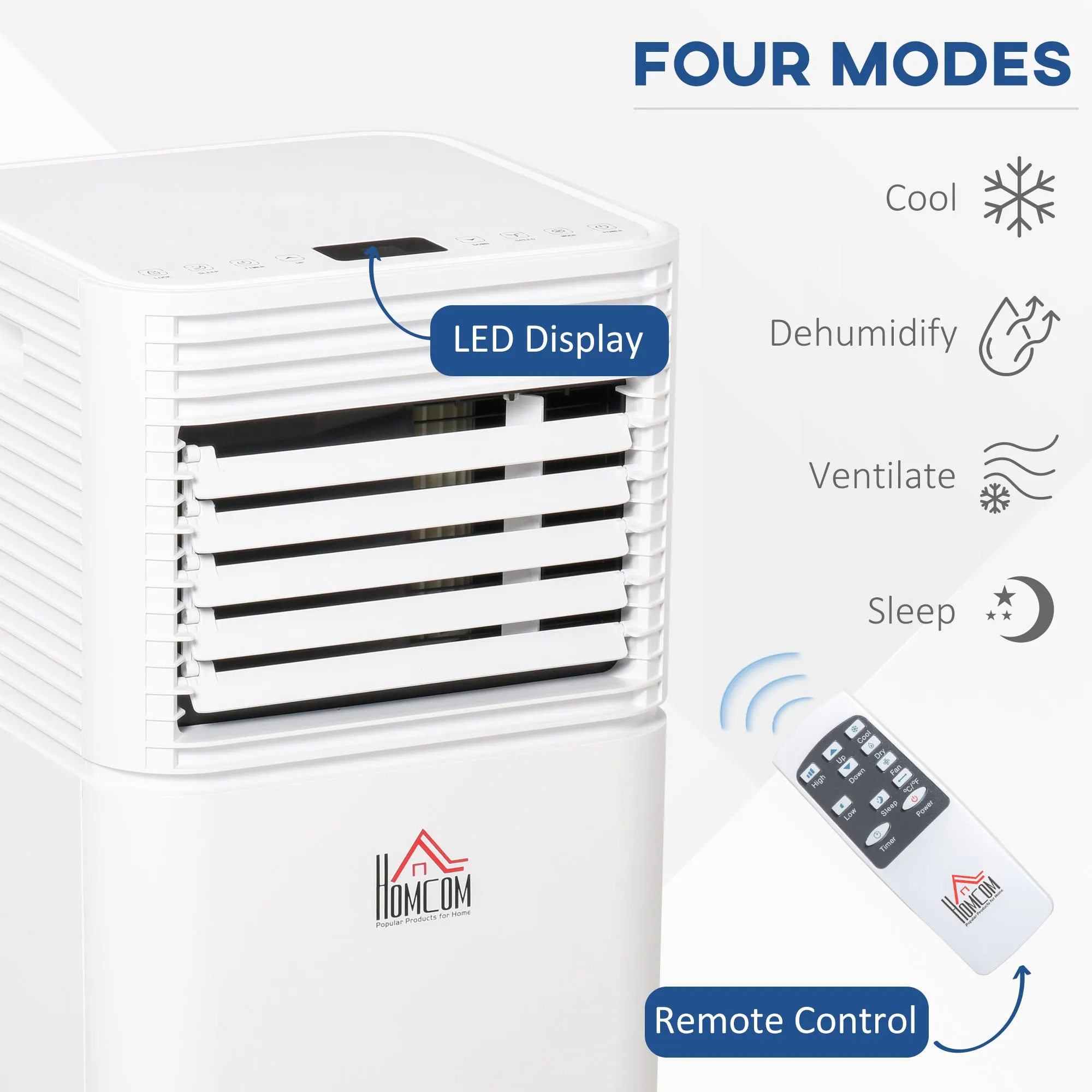 9000 BTU 4-In-1 Compact Portable Mobile Air Conditioner Unit Cooling Dehumidifying Ventilating w/ Fan Remote LED 24 Hr Timer Auto Shut-Down