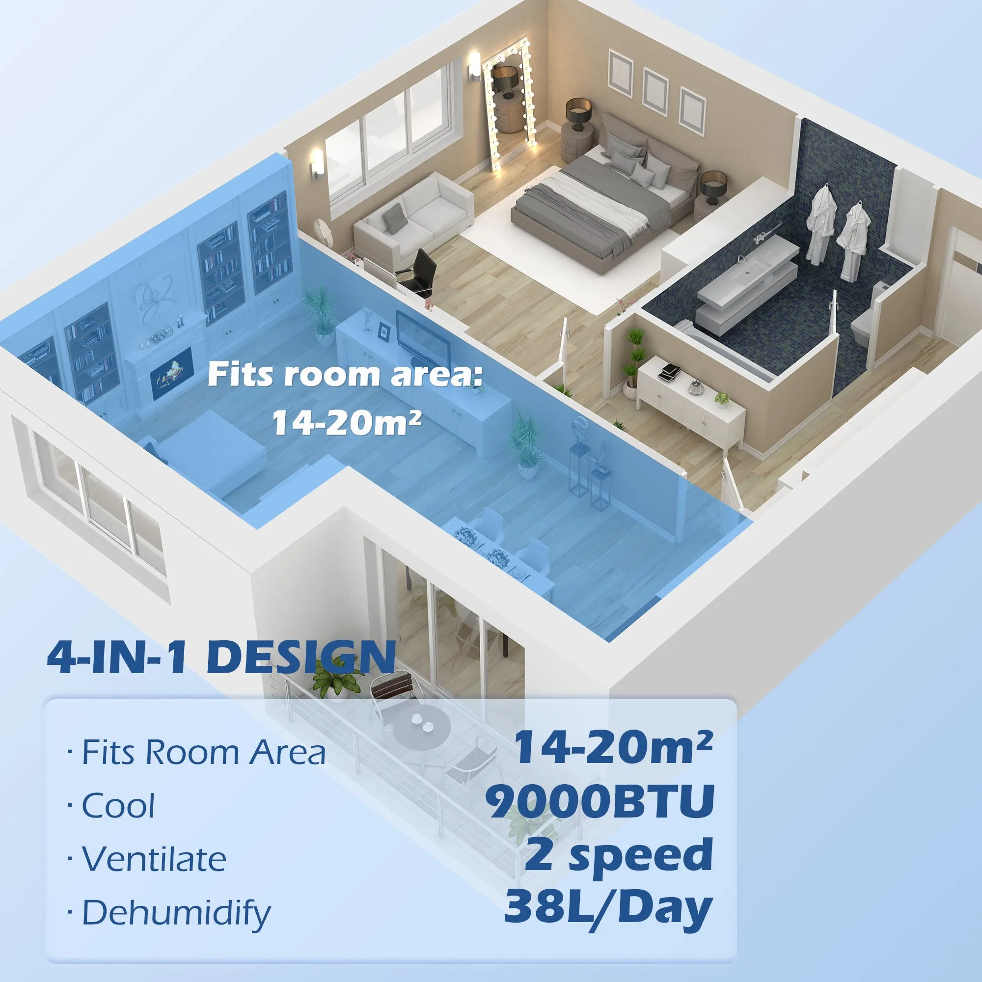 9,000 BTU Mobile Air Conditioner, 20m¬≤, Smart Home WiFi, with Dehumidifier, Fan, 24H Timer, Window Kit, White