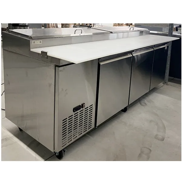 94" CHEF Triple Solid Door Refrigerated Pizza Prep Table WC-3DPPT-HC