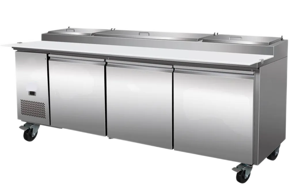 94" CHEF Triple Solid Door Refrigerated Pizza Prep Table WC-3DPPT-HC