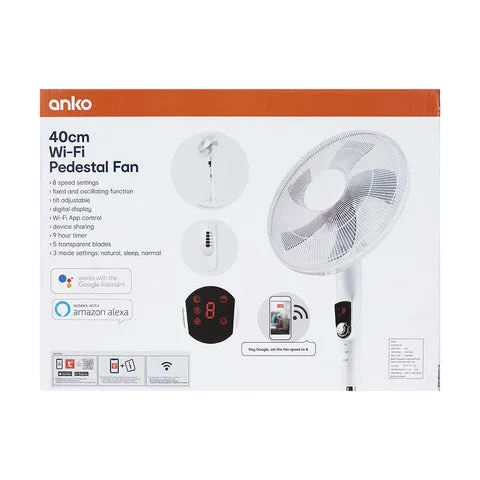 Anko 40cm Wi-Fi Pedestal Fan - 8 speed settings with remote control