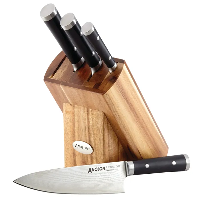 Anolon Imperion Damascus 5-Piece Knife Set, Black