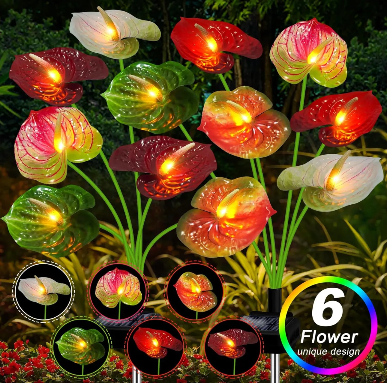 Anthurium Plant Solar Flowers Lights 2 Pack-16 Flowers