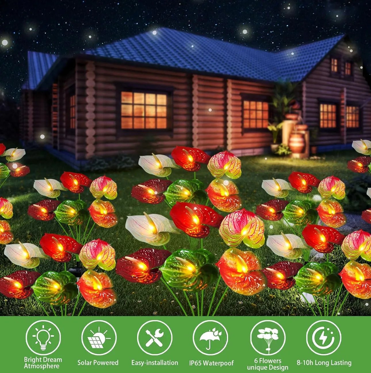 Anthurium Plant Solar Flowers Lights 2 Pack-16 Flowers