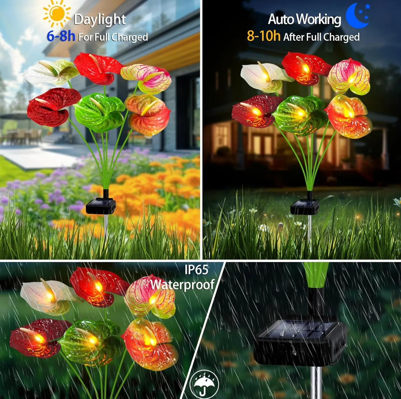 Anthurium Plant Solar Flowers Lights 2 Pack-16 Flowers