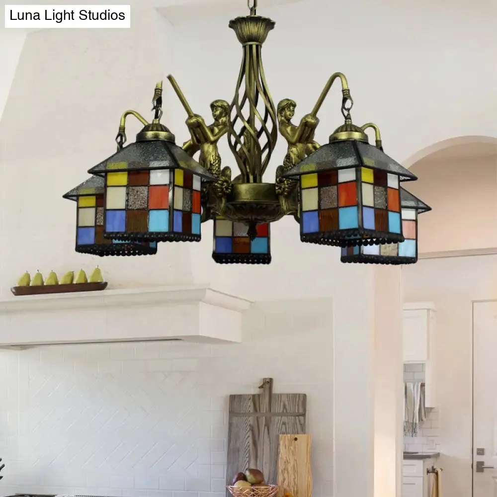 Antique Bronze Tiffany Stained Glass Chandelier: Elegant Pendant Lamp for Dining Room