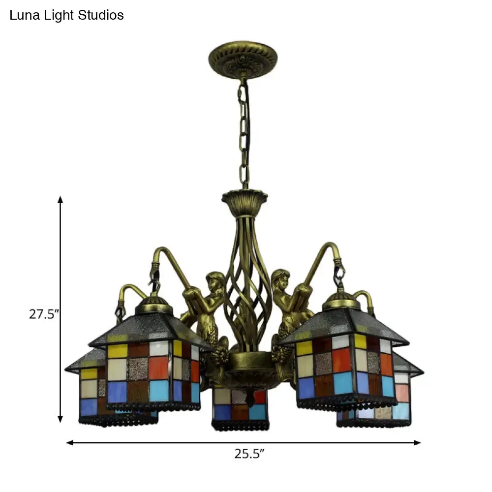 Antique Bronze Tiffany Stained Glass Chandelier: Elegant Pendant Lamp for Dining Room