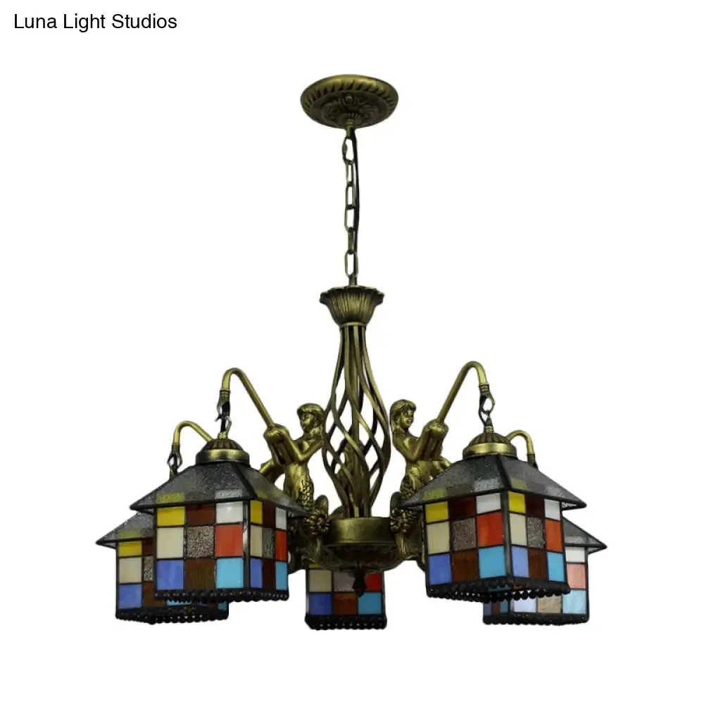 Antique Bronze Tiffany Stained Glass Chandelier: Elegant Pendant Lamp for Dining Room